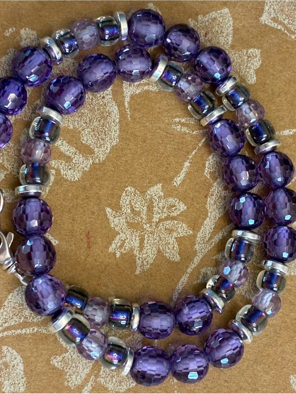 Purple Faceted Crystal Beaded Bracelet with Silver Accents